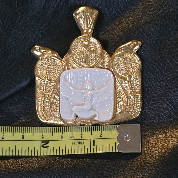 Cleopatra Uraeus cobra & Ankh porcelain & gold vintage large pendant - Picture 10 of 10